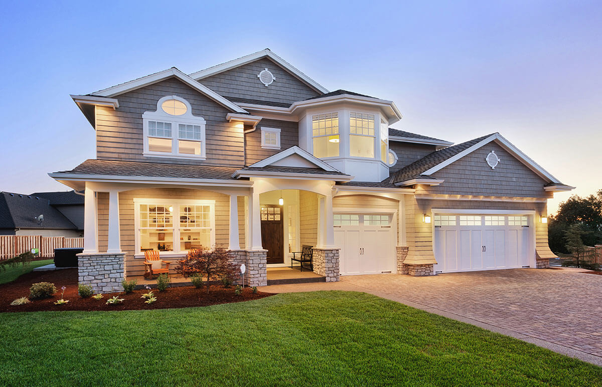 exterior of a lighted house